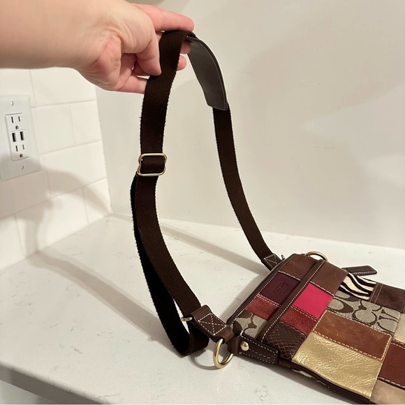Coach Pink Brown Patchwork Leather Suede Signature Crossbody Purse Shoulder Bag - Picture 13 of 13